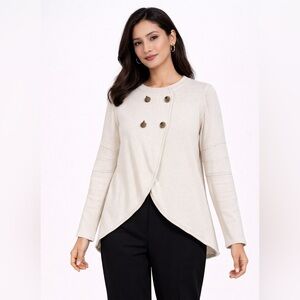 James Perse Cream Knit Wrap Pullover Size 3 Button Front Minimalist Layering